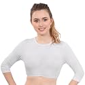 Kosher Casual Women's Modest High Neck Cropped Layering Shell - Cotton Spandex 3-4 Sleeve Base Pullover Top