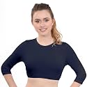 Kosher Casual Women's Modest High Neck Cropped Layering Shell - Cotton Spandex 3-4 Sleeve Base Pullover Top