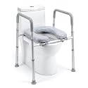 KosmoCare Aluminium Toilet Seat Raiser with Cushioned Seat | Adjustable Toilet Safety Frame with Handles for Elderly & Disabled | Toilet Seat Riser with Armrests | Toilet Safety Rails for Seniors