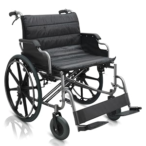kosmocare deluxe xl bariatric wheelchair  heavy duty foldable design  60 cm extra-wide seat  reinforced frame for stability  ideal for heavy patients  cushion upholstery  180 kg weight capacity