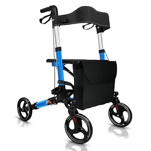 kosmocare euro - style rollator blue walker with wheels  compact folding rollator  rollator walker with seat for elderly  walking aid  walkers for adults