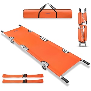 kosmocare foldable stretcher with aluminum frame amp castors load capacity 159kg waterproof pvc sheet safety belts amp rubber handles portable emergency stretcher for patient shifting amp hospital use