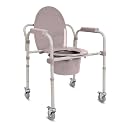 KosmoCare Folding Commode Chair with 3" castors | 3-in-1 Usage - Bedside Commode, Raised Toilet Seat Riser, Safety rails | Portable Commode for adults &amp; elderly |