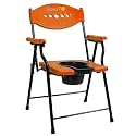 Kossto Folding Commode Over Toilet, Bedside Commode Chair, Shower Seat with Removable Bucket, Suitable for Senior, Disabled Patients & Pregnant Woman (Orange)