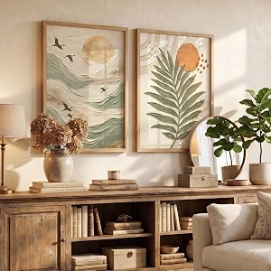 kotart boho abstract textured wall art home decoration  aesthetic floral paintings with frame for living room bed room hotel wall decor digital reprint set of 2 19x25 inch
