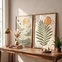 kotart BOHO Abstract Textured Wall Art Home Decoration | Aesthetic Floral Paintings With Frame For Living Room Bed Room Hotel Wall Decor Digital Reprint Set of 2 (14X20 INCH)