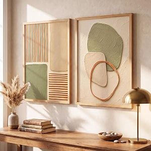 kotart boho floral textured wall art home decoration  aesthetic floral paintings with frame for living room bed room hotel wall decor digital reprint set of 2 13x17 inch