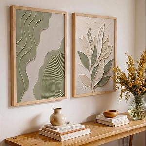 kotart boho textured wall art home decoration  aesthetic floral paintings with frame for living room bed room hotel wall decor digital reprint set of 2 14x20 inch