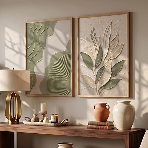 kotart boho textured wall art home decoration  aesthetic floral paintings with frame for living room bed room hotel wall decor digital reprint set of 2 13x17 inch