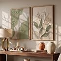 kotart BOHO Textured Wall Art Home Decoration | Aesthetic Floral Paintings With Frame For Living Room Bed Room Hotel Wall Decor Digital Reprint Set of 2 (13X17 INCH)