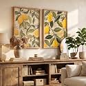 kotart Botanical Lemon Textured Wall Art Home Decoration | Aesthetic Floral Paintings With Frame For Living Room Bed Room Hotel Wall Decor Digital Reprint Set of 2 (13X17 INCH)