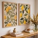 kotart Botanical Lemon Textured Wall Art Home Decoration | Aesthetic Floral Paintings With Frame For Living Room Bed Room Hotel Wall Decor Digital Reprint Set of 2 (10X13 INCH)