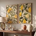 kotart Botanical Lemon Textured Wall Art Home Decoration | Aesthetic Floral Paintings With Frame For Living Room Bed Room Hotel Wall Decor Digital Reprint Set of 2 (14X20 INCH)