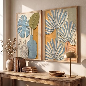 kotart botanical textured wall art home decoration  aesthetic floral paintings with frame for living room bed room hotel wall decor digital reprint set of 2 19x25 inch
