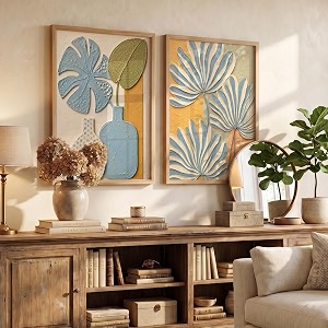 kotart botanical textured wall art home decoration  aesthetic floral paintings with frame for living room bed room hotel wall decor digital reprint set of 2 14x20 inch