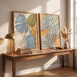 kotart botanical textured wall art home decoration  aesthetic floral paintings with frame for living room bed room hotel wall decor digital reprint set of 2 20x30 inch