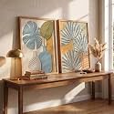 kotart Botanical Textured Wall Art Home Decoration | Aesthetic Floral Paintings With Frame For Living Room Bed Room Hotel Wall Decor Digital Reprint Set of 2 (25x37 Inch)