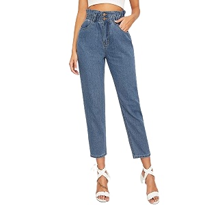 KOTTY Blue Cotton Lycra Boyfriend High Rise