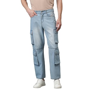 KOTTY Mens Loose Fit Cargo Denim Jeans
