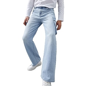 KOTTY Mens Loose Fit Cargo Denim Jeans