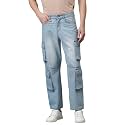 KOTTY Mens Loose Fit Cargo Denim Jeans
