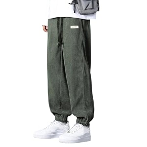 KOTTY Mens SolidButtonWideLoose fitCorduroy Trousers Pant