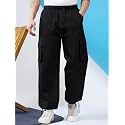 KOTTY Men's Solid Mid Rise Utility Pocket Button Willow Blue Regular Cargo
