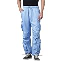 KOTTY Men's Solid Mid Rise Utility Pocket Button Willow Blue Regular Cargo