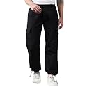KOTTY Men's Solid Mid Rise Utility Pocket Button Willow Blue Regular Cargo