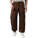 KOTTY Men's Solid Mid Rise Utility Pocket Button Willow Blue Regular Cargo