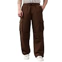 KOTTY Men's Solid Mid Rise Utility Pocket Button Willow Blue Regular Cargo