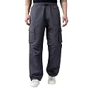 KOTTY Men's Solid Mid Rise Utility Pocket Button Willow Blue Regular Cargo