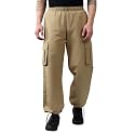 KOTTY Men's Solid Mid Rise Utility Pocket Button Willow Blue Regular Cargo