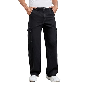 KOTTY Mens Loose Fit Cargo Denim Jeans