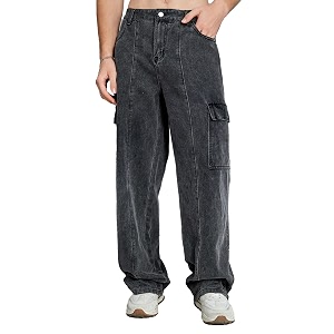 KOTTY Mens Loose Fit Cargo Denim Jeans