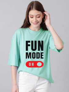 KOTTY Printed Women Round Neck Green T-Shirt