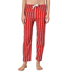 KOTTY Red Cotton Striped Women Pyjama