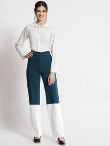 kotty regular fit women blue white trousers