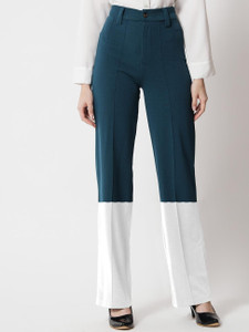 kotty regular fit women blue white trousers