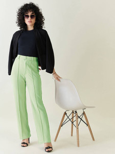 kotty regular fit women green trousers