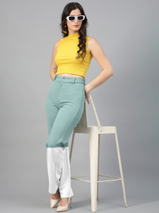 kotty regular fit women green white trousers
