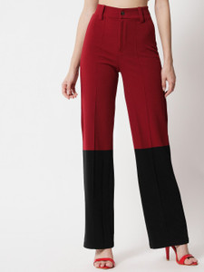 kotty regular fit women maroon black trousers