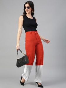 KOTTY Regular Fit Women Orange White Trousers