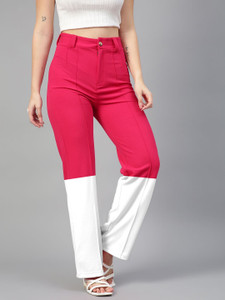kotty regular fit women pink white trousers