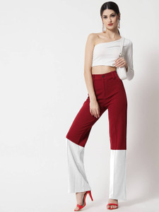 kotty regular fit women red white trousers