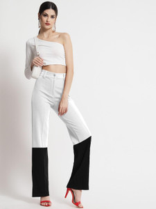 kotty regular fit women white black trousers