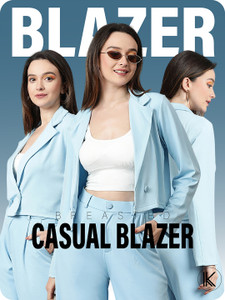 kotty women solid single breasted casual blazer light blue