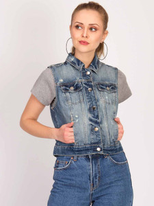kotty women solid denim jacket