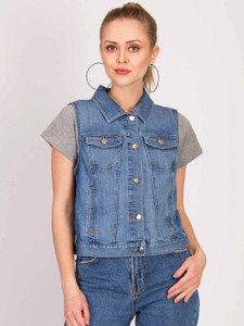 kotty women solid denim jacket