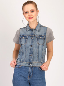 kotty women solid denim jacket